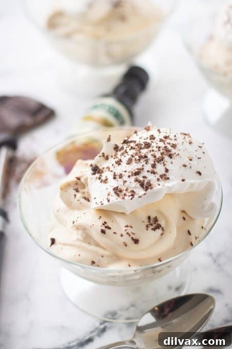 Light and airy Bailey's Mousse served in a elegant glass.