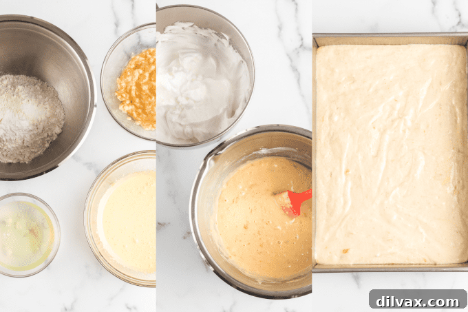Beginning process steps for a tres leches cake with banana.