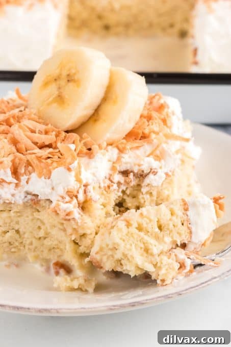 A bite of banana tres leches.