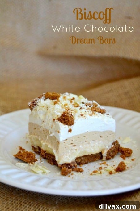 Biscoff Cookie Spread, White Chocolate Pudding and crushed Biscoff Cookies make these NO BAKE bars a dream!