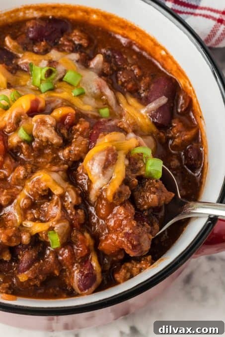 A spoonful of homemade chili.