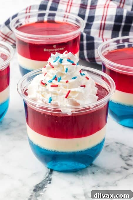 Patriotic Red, White, and Blue Jell-O Cups