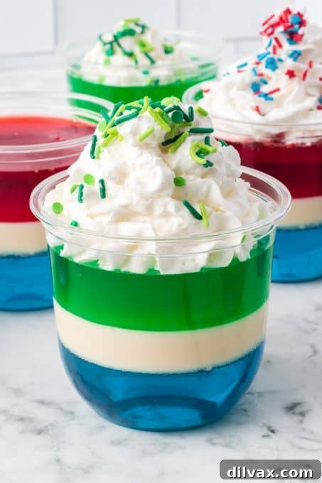 Close-up of Jell-O Cups with layers