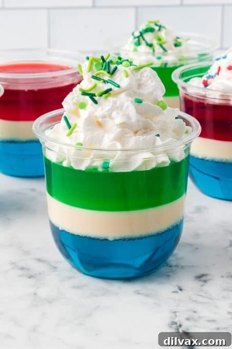 Green, white, and blue Jello cups for the Seattle Seahawks.