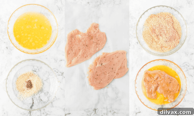 Deliciously Simple Chicken Parmesan 4 First set of process photos for Easy Chicken Parmesan.