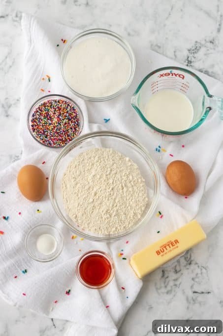 Ingredients to make sprinkle cupcaked.