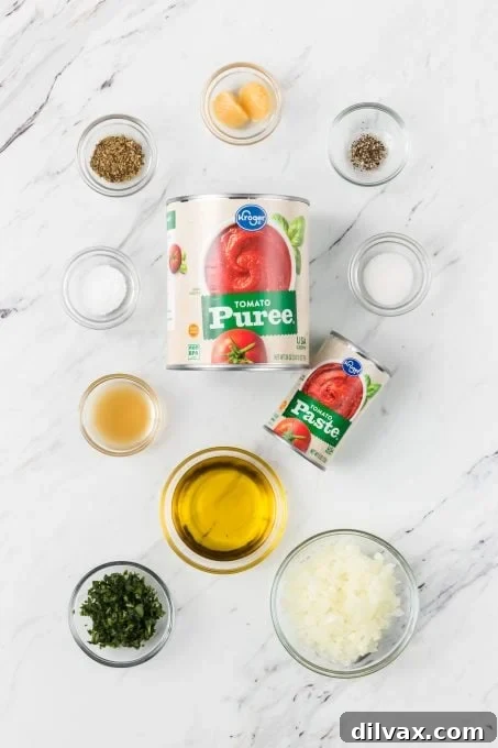 Easy Marinara Sauce ingredients.