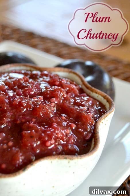 Spiced Plum Chutney 3 A close-up of vibrant plum chutney in a jar, showcasing its rich color and texture