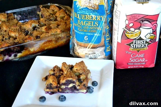 Sweet Blueberry Bagel Casserole 7 Blueberry Bagel Breakfast Bake ready to be served