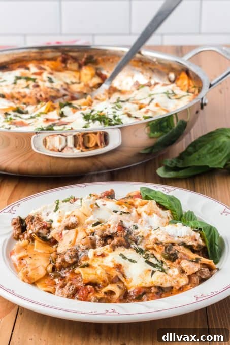Skillet Spinach Lasagna with fresh ingredients.