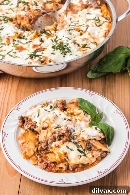 A final shot of the bubbling Skillet Lasagna.