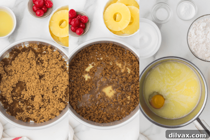 Caramelized Pineapple Flip Cake 5 First steps for preparing Pineapple Upside Down Cake.