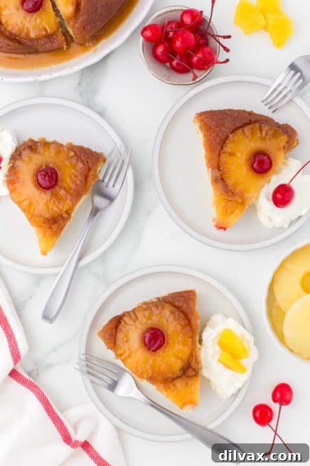 Caramelized Pineapple Flip Cake 6 Golden brown sugar crust on a slice of pineapple cake.