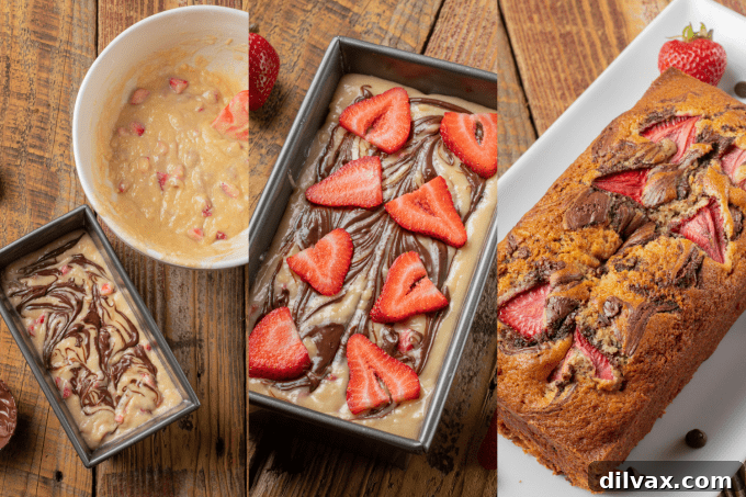 Process shots of Chocolate Strawberry Bread.