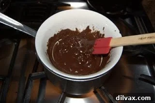 Melting semi-sweet chocolate in a double boiler for a chocolate macaroon recipe.