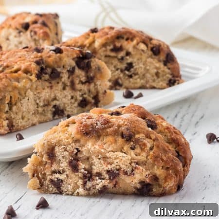 Banana Chocolate Scone Delight 10 Banana Chocolate Scones, a perfect breakfast or tea-time treat.