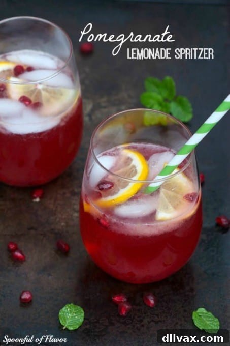 Lemonade Libations: 40+ Ways to Refresh This Summer 36 Vibrant Pomegranate Lemonade Spritzer, a fizzy and flavorful drink.