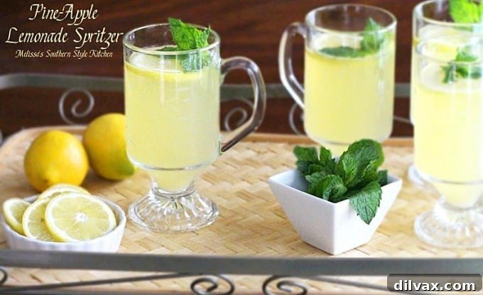 Lemonade Libations: 40+ Ways to Refresh This Summer 4 Pine-Apple Lemonade Spritzer, a bubbly, tropical twist on classic lemonade.