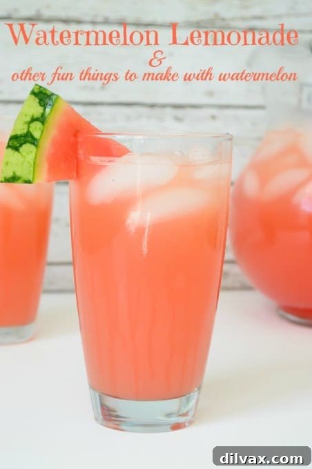 Watermelon Lemonade, a vibrant pink drink served in glasses with watermelon wedges and mint.