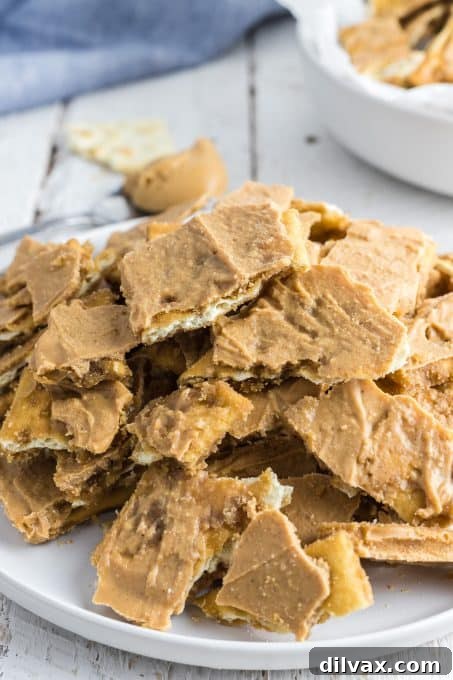 Peanut Butter Caramel Crunch 11 Easy toffee recipe made with saltines, butter, and peanut butter chips.