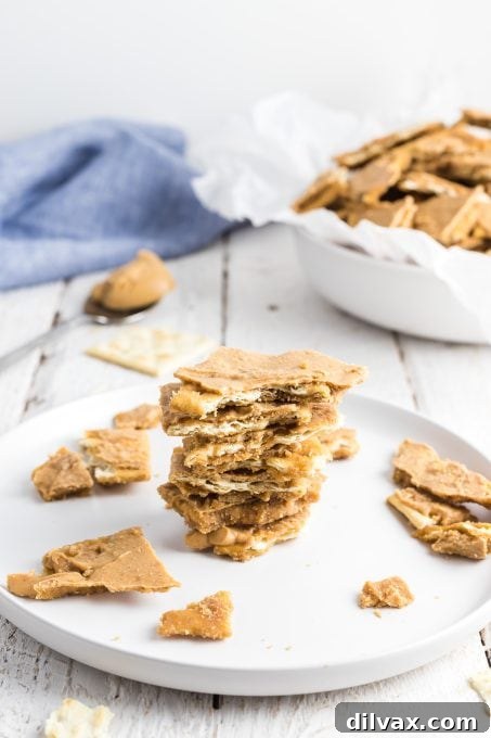 Peanut Butter Caramel Crunch 8 A stack of peanut butter saltine toffee.