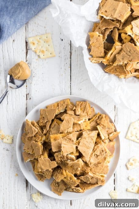 Peanut Butter Caramel Crunch 10 Toffee with saltines and peanut butter chips