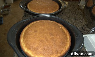 Cooled cake layers on a wire rack
