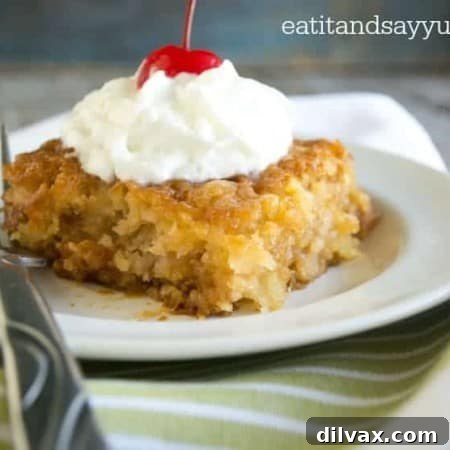 Pineapple Nectar Cake 7 Pineapple Soak Cake with whipped cream and pineapple chunks, presented as the main recipe image.