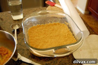 Graham cracker crust pressed into a baking dish