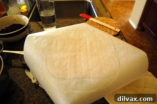Parchment paper with an outline of the baking dish