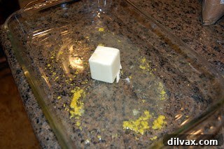 Day 101 Mother's Day Banana Bake 2 Butter, lemon rind, and lemon juice in a baking dish before melting