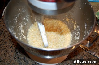 Mixing cookie dough in an electric mixer with paddle attachment