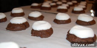 Baked cookies with melting marshmallow halves on top
