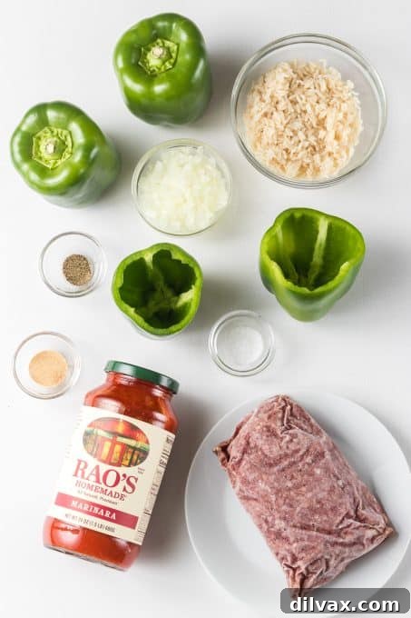 Ingredients for Stuffed Green Peppers.