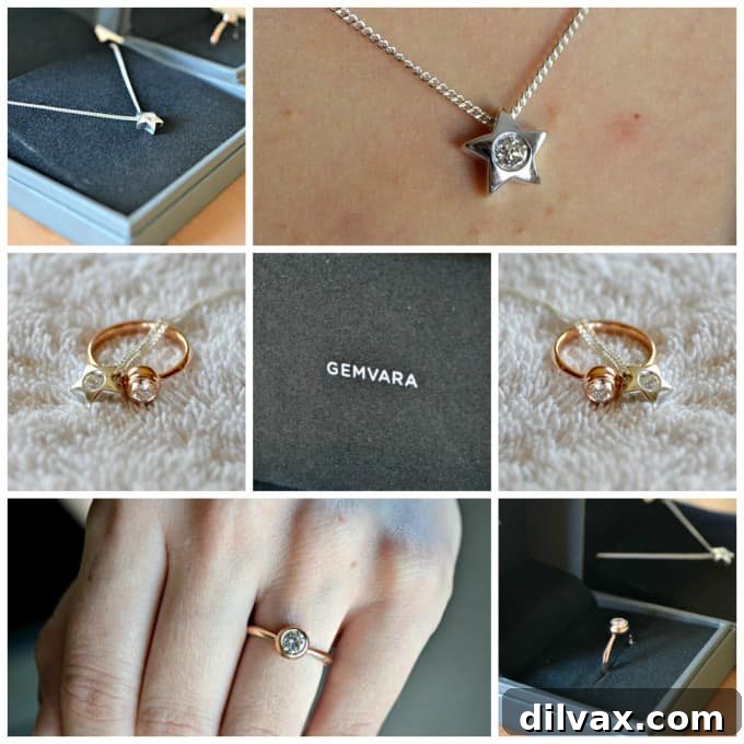 Before and after collage of a diamond ring reset by Gemvara, highlighting the transformation from an old setting to a new, modern design.