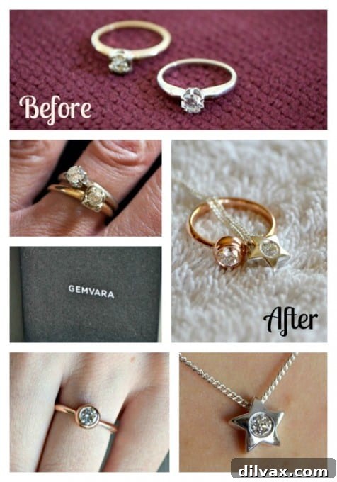 Custom designed heirloom jewelry by Gemvara, showcasing a collection of rings and necklaces with reset diamonds and gemstones.