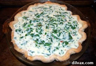 Savory Spinach, Bacon and Gruyere Quiche 7 Quiche filling poured into the pie crust
