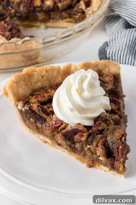 Perfect Pecan Pie 11 A crunchy and creamy pecan filling in a homemade pie crust, a perfect slice.