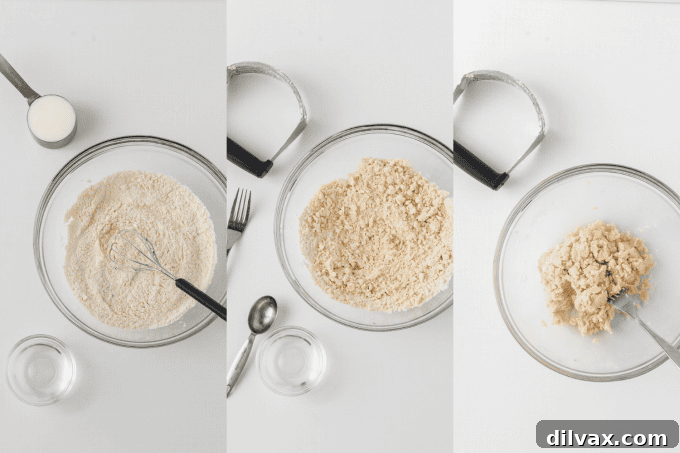 Perfect Pecan Pie 5 First set of Pecan Pie Crust process photos, showing flour and shortening being mixed.