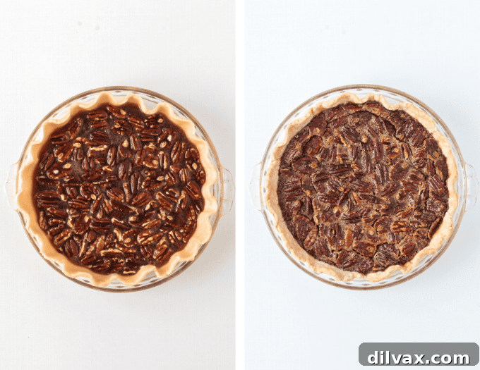 Perfect Pecan Pie 8 Second set of set of Pecan Pie process photos, showing baked pie cooling.