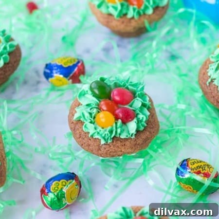 Hidden Easter Delights 9 Easter Egg Hunt Surprise Cookies with green frosting and jelly beans.