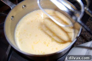 Ingredients for the creamy pie filling in a saucepan