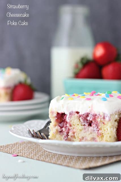 Moist Strawberry Cheesecake Poke Cake