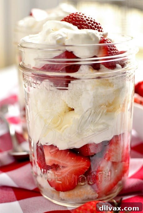 Portable Strawberry Angel Food Cake Jars