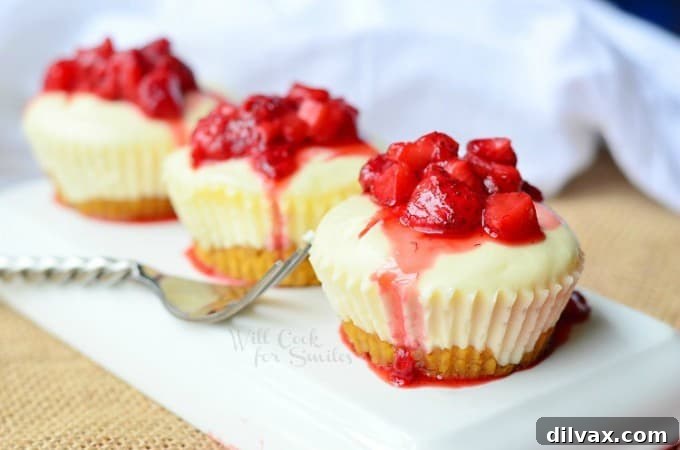 Mini Skinny Strawberry Topped NY Style Cheesecakes