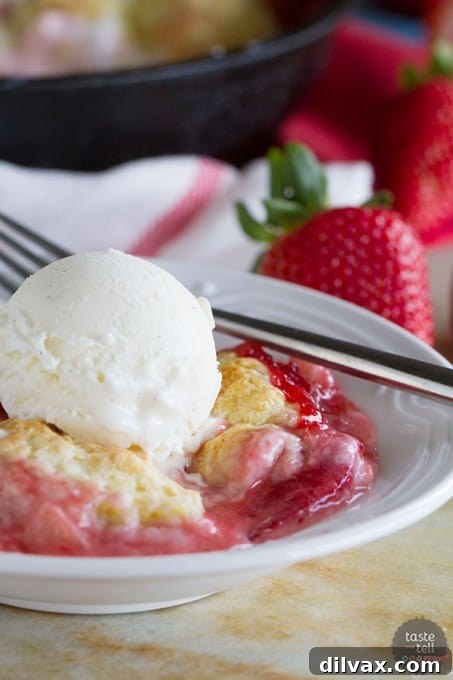 Rustic Strawberries and Cream Skillet Cobbler