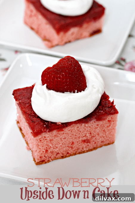 Beautiful Upside Down Strawberry Cake with caramelized topping
