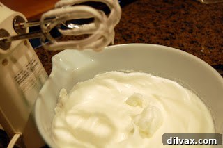 Egg whites beaten to stiff peaks, holding their shape