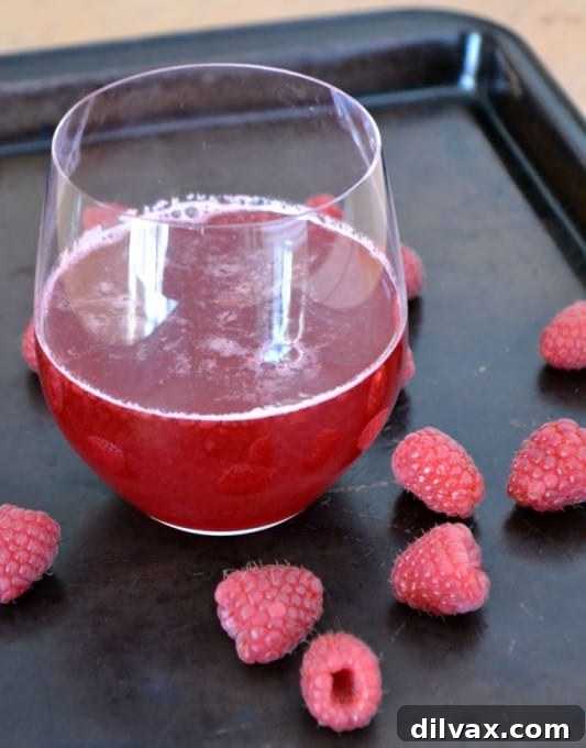 Effortless Raspberry Syrup 5 Delicious Raspberry Simple Syrup drizzled over a dessert with fresh raspberries as garnish