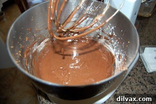 Mixing dry ingredients into the wet batter.